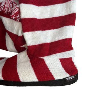 Muk Luks Slipper Tall Boots Red White‎ Stripes Sweater Christmas Mens Size 9-10